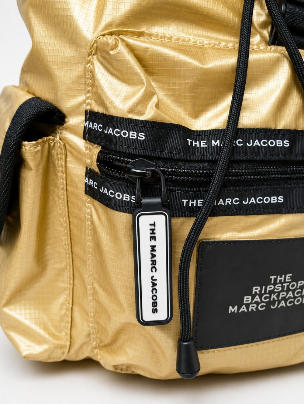 MARC JACOBS Metallic Gold Ripstop BACKPACK Black Trim - Picture 5 of 13